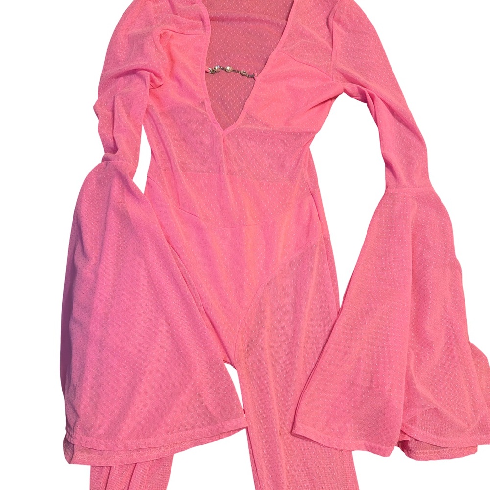 Fashion Nova Pink Bell Sleeve Jumpsuit
